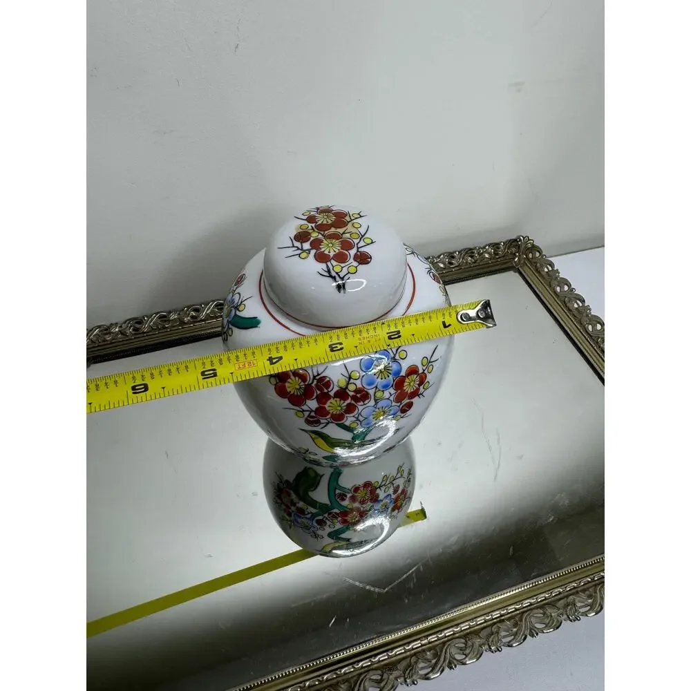 Hand Crafted Japenese Lidded Ginger Jar Bird Floral Motiff